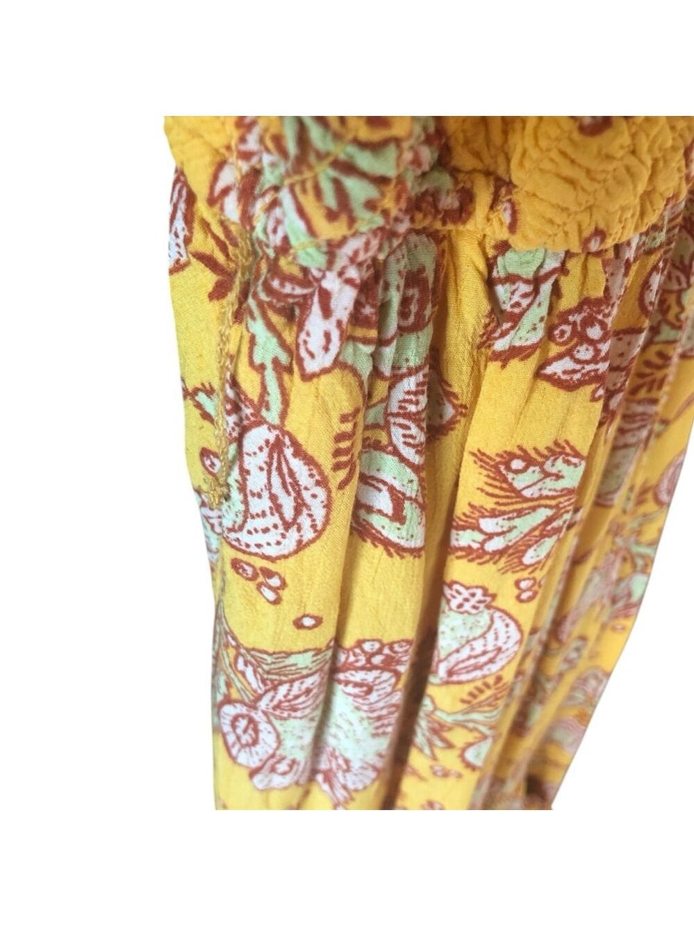 Free People Little of Your Love Floral Smocked Wide Leg Jumpsuit L Mustard - Picture 5 of 9